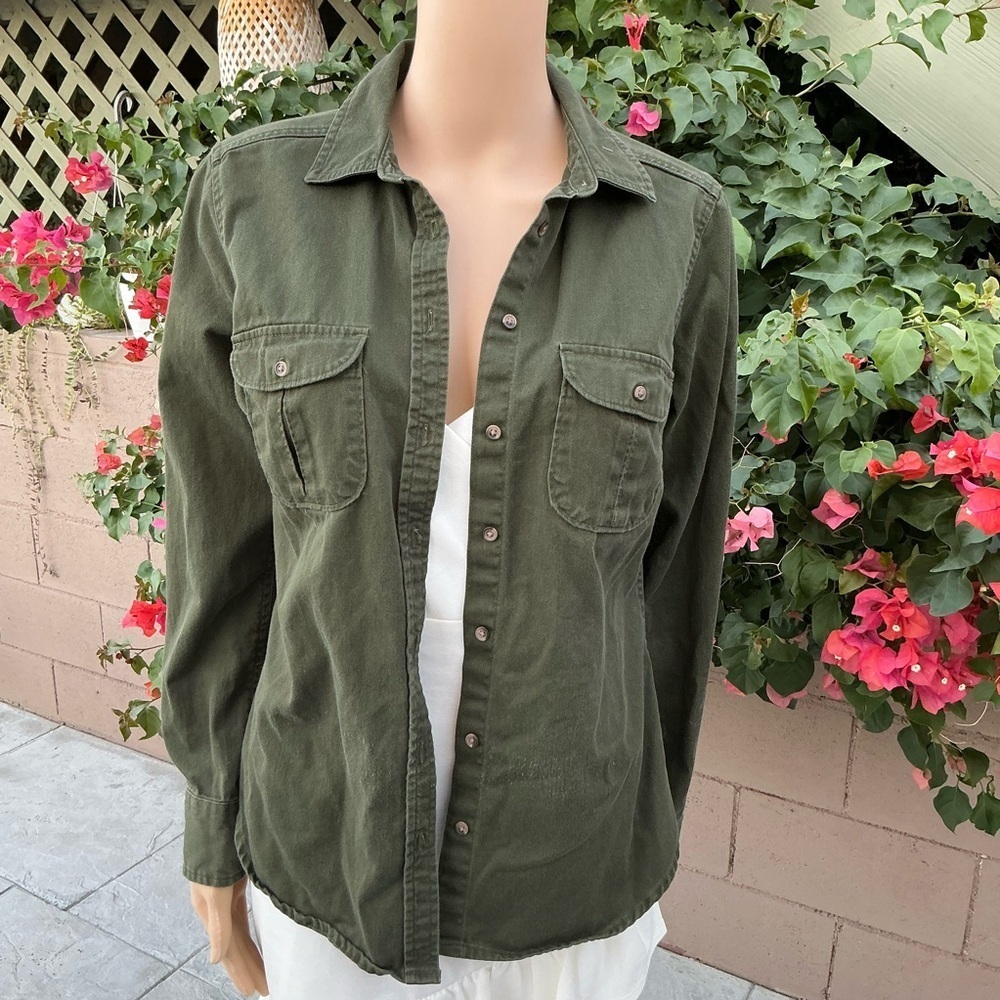 Merona Army Green Button Down Long Sleeve Women's Top Size Medium